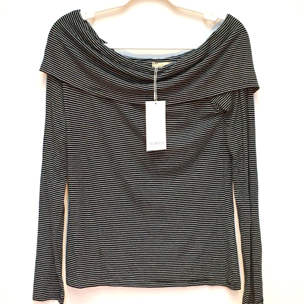 By Together Worth Collective Rowena Knit Blouse Medium Off The Shoulder Stripped